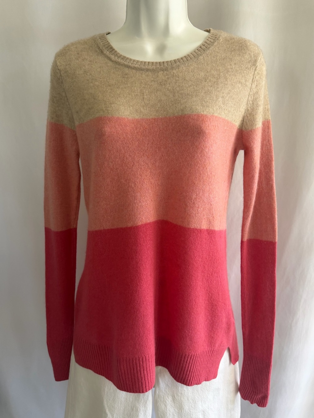Nanette Lepore 100% Cashmere Pink Stripe Sweater Size Medium